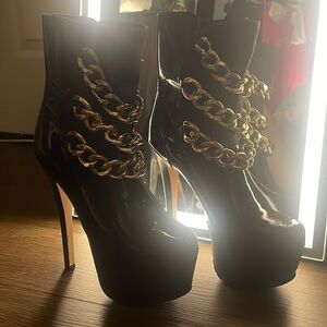Z Gold Black ZiGi Girl Chained Platform Stiletto Sock Boots